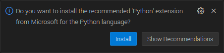 VS Code - Do you want to install Python? prompt