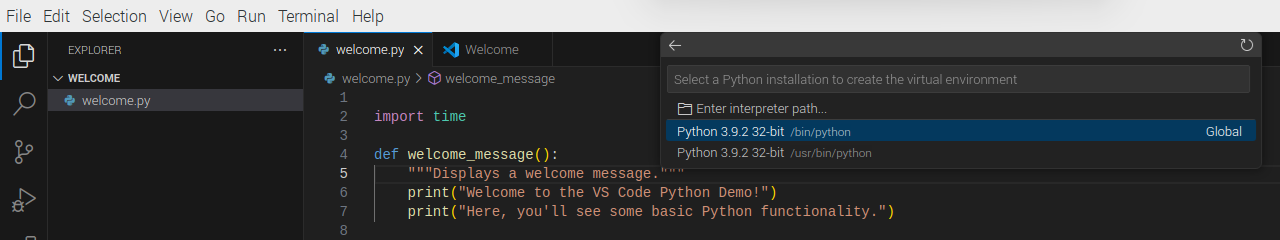 VS Code - Select a Python installation