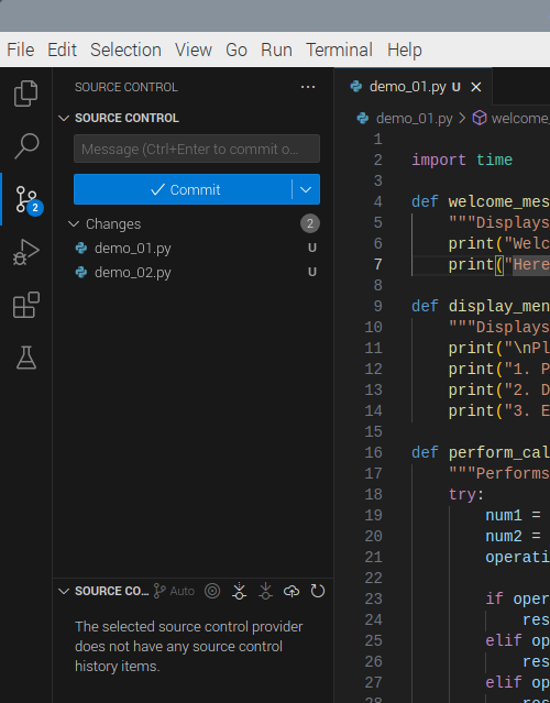 VS Code - Source Control showing changes